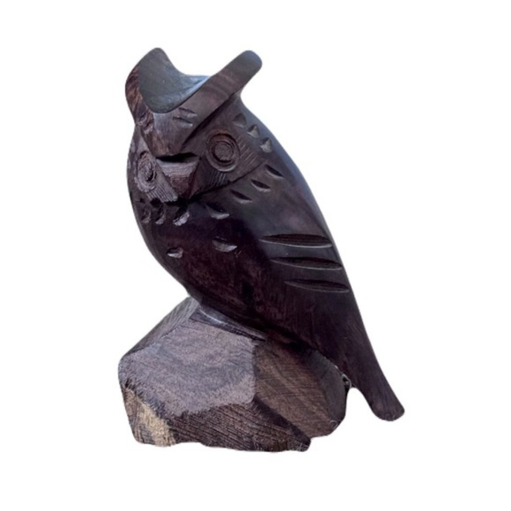 Vintage Ironwood Carved Owl Sculpture Approx 4” Tall